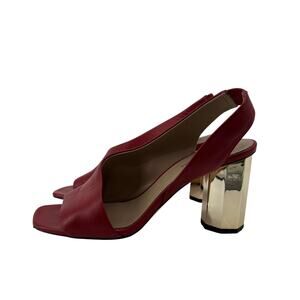 Donald Pliner Womens Size 9.5 Red Open Toe Pumps Slingback Gold Heels